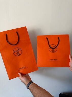 Hermes Orange Gift Bags with Brown Rope Handles